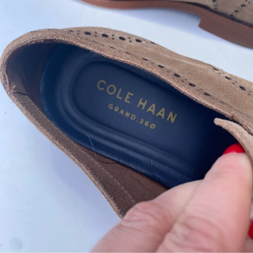 Cole Haan Grand 360 OS Wingtip Brogue Dress Shoes Tan Suede Size 10
